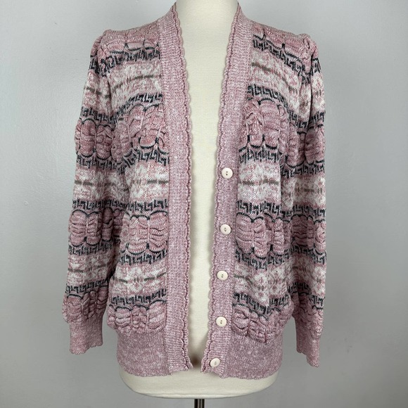 Vintage Pink bow knit Cardigan coquette Kawaii Princess Ballerina Barbie medium - Picture 8 of 11